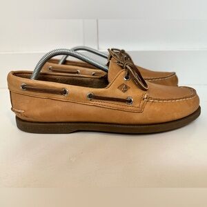 Sperry Top Sider Authentic Boat Shoes Men's 9.5 M Tan Sahara Leather 2 Eye Deck